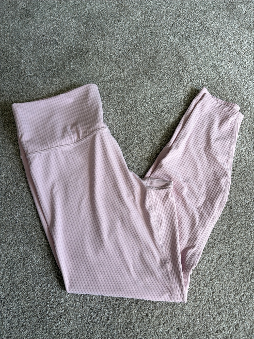 High-Waist Ribbed Leggings in Light Pink Large, (168)